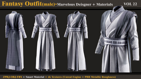 Fantasy Outfit-MALE- MD/Clo3d + Smart Material + 4K Textures + OBJ + FBX (vol 22)