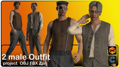 2 male outfits Marvelous designer / Clo3D Project (ZPRJ+FBX+OBJ Files)