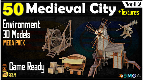 50 Medieval City 3D Models with Textures | Game Ready | Vol 2