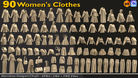 90 women's clothes Bundle - 85% off | Marvelous Designer/Clo3d (ZPRJ) + OBJ + FBX