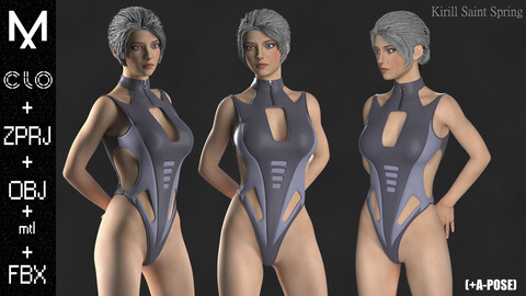 New Outfit Female (A-pose) Marvelous designer/Clo3d OBJ mtl FBX ZPRJ