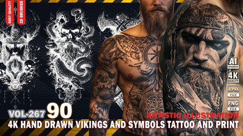 90 4K HAND DRAWN VIKINGS AND SYMBOLS TATTOO AND PRINT - ARTISTIC ILLUSTRATION - HIGH END QUALITY RES - (TRANSPARENT & ALPHA) - VOL267