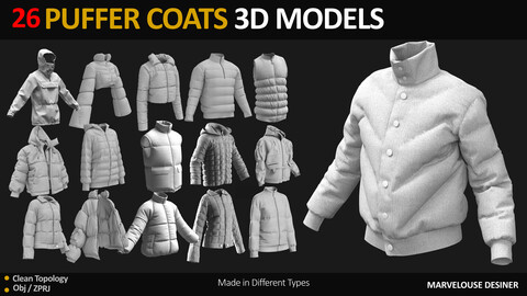 26 PUFFER COATS AND JACKETS FOR MEN AND WOMEN 3D MODELS