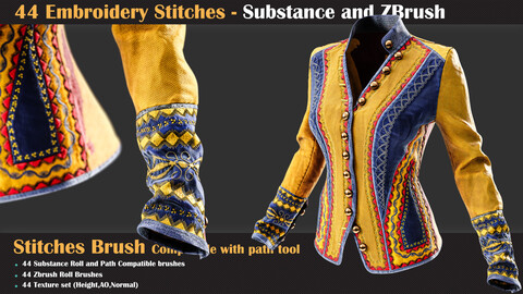 44 Embroidery Stitches - Brush for Substance and ZBrush