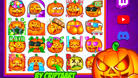 Halloween Pumpkin Twitch Emotes Mega Pack, Scary Sub Emoji, Ghost, Horror Channel Points, Stream, Discord, Tiktok, Youtube