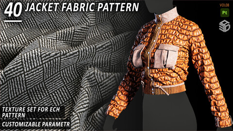 40 Jacket Fabric Patterns - VOL08 / SBSAR FILE + PNG , JPG (4k and 16 bit) / Height , Normal , AO , Opacity  by 3D.Amir  in Game Assets