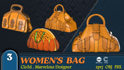 Purse (Women's Bag) Marvelous Designer, Clo3D project file + OBJ + FBX