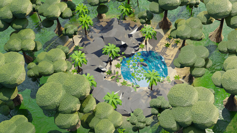 Low poly Oasis Lake 3D Model