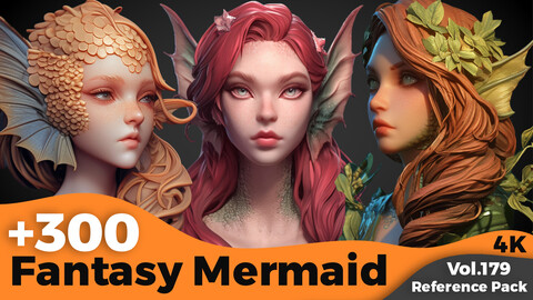 +300 Fantasy Mermaid Head Sculpt Reference(4k)