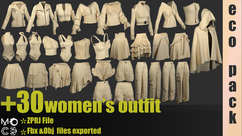 Women's clothes and outfit pack(Marvelous/clo3d/Fbx/Obj/uv)