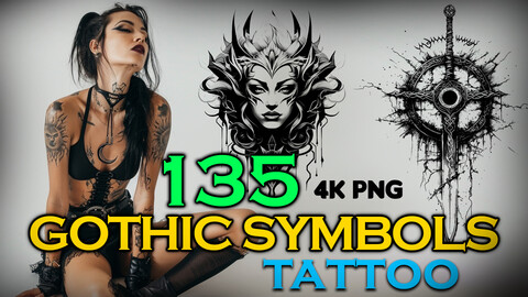 135 GOTHIC SYMBOLS Tattoo Design (PNG Files)-4K- High Quality