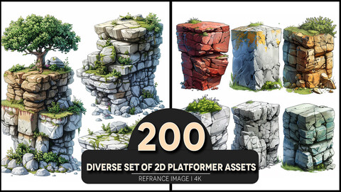 Diverse Set of 2D Platformer Assets 4K Reference/Concept Images