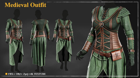 medieval Outfit 004/ Marvelous Designer / 4k Textures/Smart material / OBJ-FBX