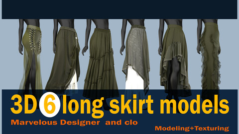 6 long skirt models(Project file: *zprj *OBJ *FBX )+ texture