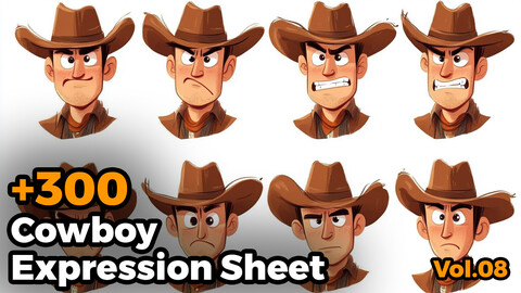 +300 Cowboy Expression Sheet(4k)