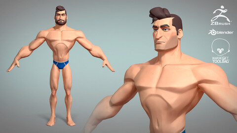 Cartoon male character Hugh base mesh game ready Low-poly