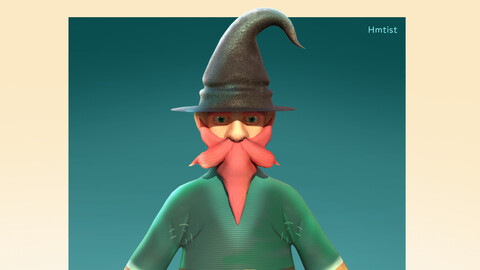 3D Wizard old man game character with Hand Paint Textures