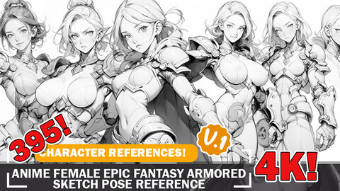 395 Various Anime Fantasy Armored Beauty Warriors Sketch Pose Characters Reference Intricate Designs and Designs Reference Art V1 4K