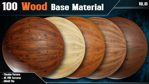 100 Wood Base Material - Vol.05 (4k PBR Textures + SBSAR File)