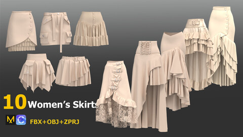 10 Women's Skirt / Marvelous Designer/ Clo3d file + OBJ + FBX