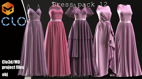 Dress pack 12. Marvelous Designer/Clo3d project + OBJ.