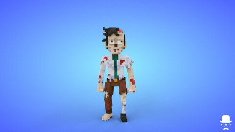 Voxel Zombie Scientist Character - 3D Low Poly Game Asset