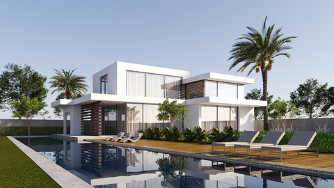 Modern House Exterior 3D Scene