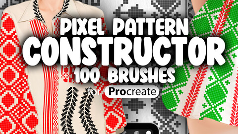 100 Procreate Pattern Constructor Brushes | Procreate Pixel Brushes | Procreate Ornament Brushes | Procreate Decorative Brushes