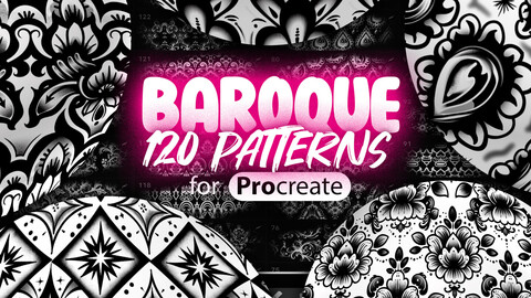 120 Procreate Baroque Pattern Brushes | Baroque Brush for Procreate | Baroque Tattoo Seamless Brushes | Floral Baroque Procreate Texture