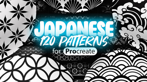 120 Procreate Traditional Japanese Pattern Brushes | Japan Brush for Procreate | Asia Ornament Procreate Brushes | Procreate Tattoo Patterns