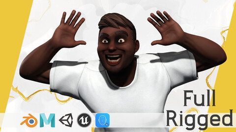 Simple Basic black Man cartoon 3D character artist Low-poly 3D model