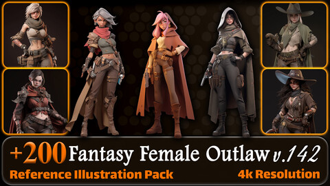 200 Fantasy Female Outlaw Reference Pack | 4K | v.142