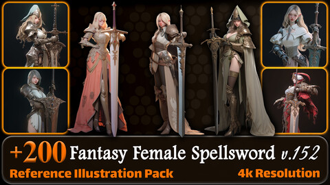 200 Fantasy Female Spellsword Reference Pack | 4K | v.152