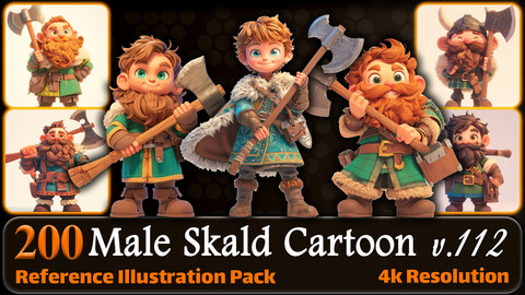 200 Male Skald Cartoon (Full Body) Reference Pack | 4K | v.112