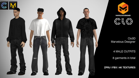 4 Outfits for Male / 4k Textures / ZPRJ and FBX files