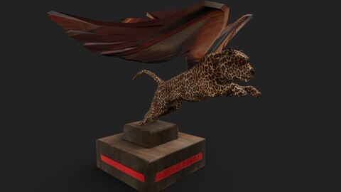 Winged Leopard Statue low poly 3d model