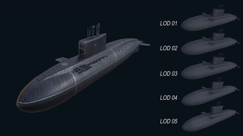 Asset - Army - Submarine - Kilo Class VR / AR / low-poly 3d model