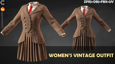 WOMEN'S VINTAGE OUTFIT(Clo3D Project + OBJ +FBX)