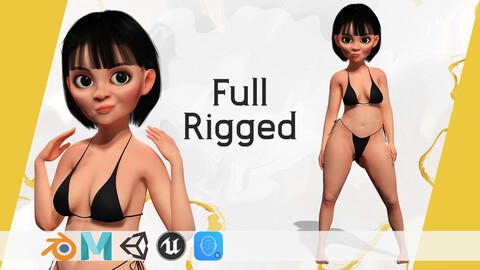 cartoon Girl in Black Bikini Artistic Realism  Low-poly 3D model