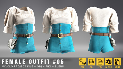 Female outfit #05. MD/Clo3D Project File + OBJ + FBX + Blend