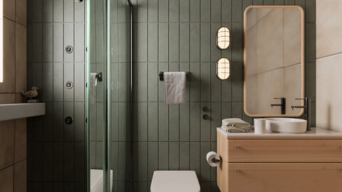 Green Bathroom - props and scene for Blender and Unreal Engine 5