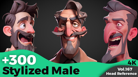 +300 Stylized Male Head Sculpt Reference(4k)