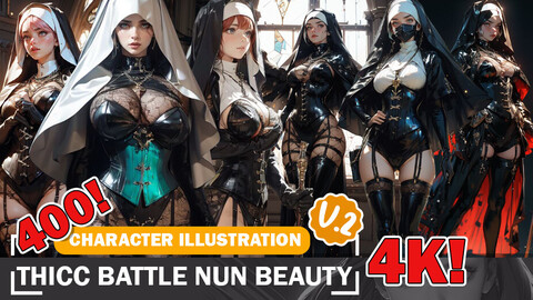 400 Various Thicc Battle Nun Beauties Warrior Diverse Character Reference Outfit Ideas and Design Reference Art V2 4K