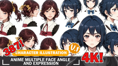 387 Anime Multiple Face Angle and Expression Reference Art Diverse Character and Outfit Guide Intricate Design Art V1 4K