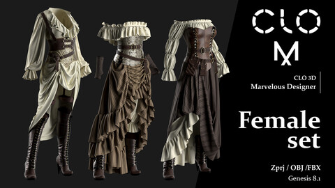 Female set / Marvelous Designer/Clo3D project file + OBJ, FBX