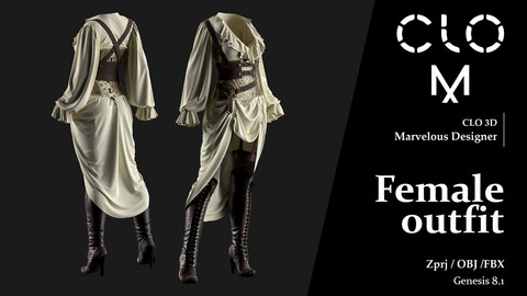 Female outfit / Marvelous Designer/Clo3D project file + OBJ, FBX