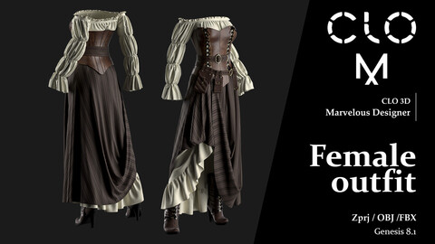 Female outfit / Marvelous Designer/Clo3D project file + OBJ, FBX