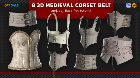 8 Medieval Corset Belt pack+ OBJ+ FBX+ Tutorial+ ZPRJ