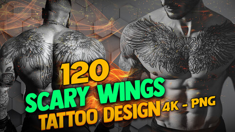 120 Scary Wings - Tattoo Design (PNG Files)-4K- High Quality