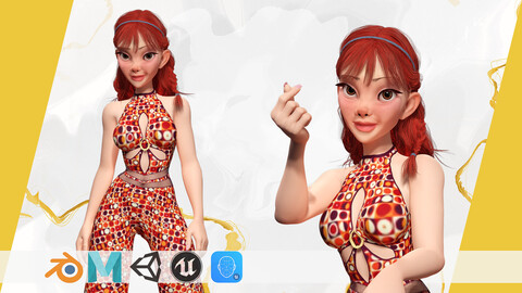 Redhead Character with Colorful Patterned Outfit Toon